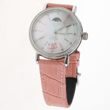 IWC Portofino Moonphase Automatic Diamond Bezel with MOP Dial-Pink Leather Strap