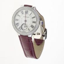 Cartier Ballon bleu de Cartier Diamond Bezel with White Dial-Purple Leather Strap