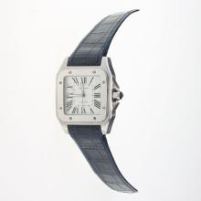 Cartier Santos 100 Automatic with White Dial-Blue Leather Strap