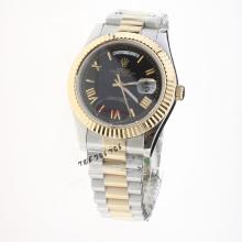 Rolex Day-Date II Automatic Two Tone Roman Markers with Black Dial