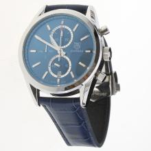 Tag Heuer Carrera Cal.1887 Working Chronograph Stick Markers with Blue Dial-Leather Strap