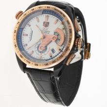 Tag Heuer Grand Carrera Calibre 36 Working Chronograph PVD Case Rose Gold Bezel with White Dial-Leather Strap