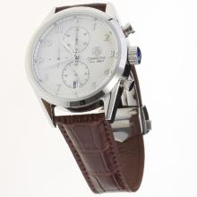 Tag Heuer Carrera Cal.1887 Working Chronograph Number Markers with White Dial-Leather Strap-1