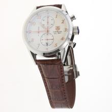 Tag Heuer Carrera Cal.1887 Working Chronograph Number Markers with White Dial-Leather Strap