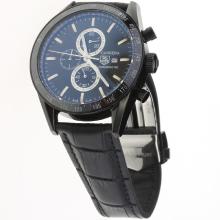 Tag Heuer Carrera Working Chronograph PVD Case Ceramic Bezel with Black Dial-Leather Strap