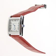 Cartier Tank White Dial with Red Leather Strap-Lady Size