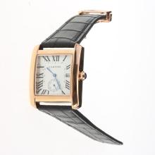 Cartier Tank Rose Gold Case White Dial with Black Leather Strap