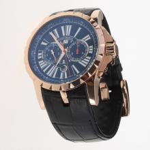 Roger Dubuis Excalibur Automatic Rose Gold Case with Black Dial-Leather Strap