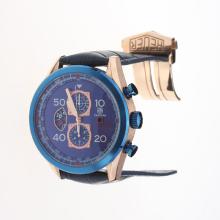 Tag Heuer Carrera Cal.1887 Working Chronograph Rose Gold Case with Blue Dial-Leather Strap