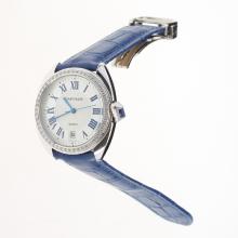 Cartier Cle de Cartier Diamond Bezel with White Dial-Blue Leather Strap