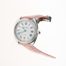 Cartier Cle de Cartier with White Dial-Pink Leather Strap