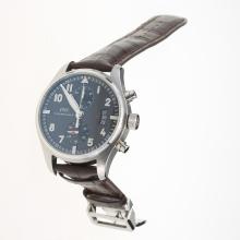 IWC Pilot Chronograph Asia Valjoux 7750 Movement with Black Dial-Brown Leather Strap