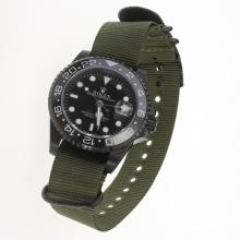 Rolex GMT Master II Automatic PVD Case Ceramic Bezel with Black Dial-Nylon Strap