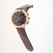 Cartier Rotonde de Cartier Working Chronograph Rose Gold Case with Black Dial-Brown Leather Strap