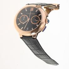 Cartier Rotonde de Cartier Working Chronograph Rose Gold Case with Black Dial-Black Leather Strap