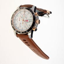 Chopard Miglia Working Chronograph Two Tone Case with White Dial-Leather Strap