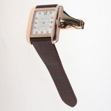 Cartier Tank Swiss ETA 2836 Movement Rose Gold Case Diamond Markers with White Dial-Leather Strap
