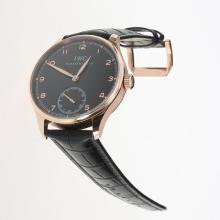 IWC Portuguese Manual Winding Rose Gold Case with Black Dial-Leather Strap
