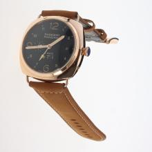 Panerai Radiomir 10 Days Automatic Power Reserve Working Rose Gold Case with Black Dial-Brown Leather Strap