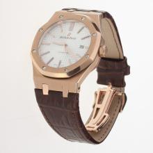 Audemars Piguet Royal Oak Swiss CAL 3120 Movement Rose Gold Case with Silver Dial-Leather Strap
