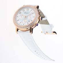 Chopard Imperiale Working Chronograph Rose Gold Case Diamond Bezel with Blue MOP Dial-White Leather Strap