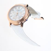 Chopard Imperiale Working Chronograph Rose Gold Case with Blue MOP Dial-White Leather Strap