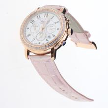 Chopard Imperiale Working Chronograph Rose Gold Case Diamond Bezel with MOP Dial-Pink Leather Strap