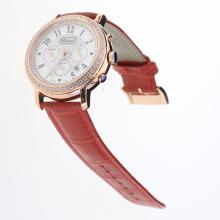 Chopard Imperiale Working Chronograph Rose Gold Case Diamond Bezel with MOP Dial-Red Leather Strap