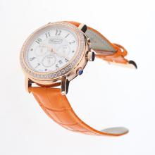 Chopard Imperiale Working Chronograph Rose Gold Case Diamond Bezel with MOP Dial-Orange Leather Strap