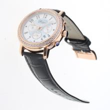 Chopard Imperiale Working Chronograph Rose Gold Case Diamond Bezel with Blue MOP Dial-Black Leather Strap