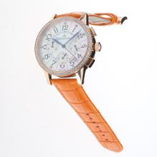 Jaeger-Lecoultre Rendez-Vous Working Chronograph Rose Gold Case Diamond Bezel with MOP Dial-Orange Leather Strap