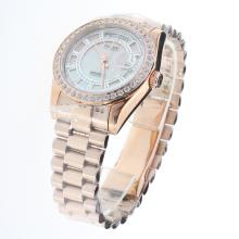 Rolex Day-Date Automatic Full Rose Gold Diamond Bezel with Pink MOP Dial