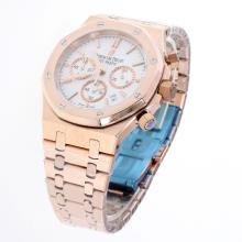 Audemars Piguet Royal Oak Working Chronograph Full Rose Gold Stick Markers with White Dial-1