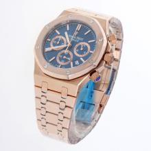 Audemars Piguet Royal Oak Working Chronograph Full Rose Gold Stick Markers with Blue Dial