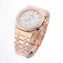 Audemars Piguet Royal Oak Working Chronograph Full Rose Gold Stick Markers with White Dial