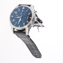 IWC Pilot Chronograph Asia Valjoux 7750 Movement with Black Dial-Leather Strap-1