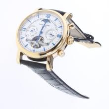Patek Philippe Perpetual Calendar Tourbillon Automatic Gold Case with White Dial-Leather Strap-4