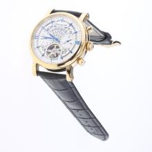 Patek Philippe Perpetual Calendar Tourbillon Automatic Gold Case with White Dial-Leather Strap-2