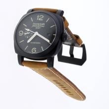 Panerai Radiomir Working GMT Automatic PVD Case with Black Lines Dial-Leather Strap