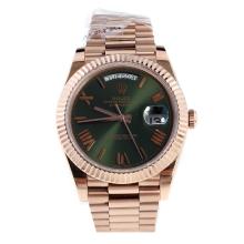 Rolex Day-Date II Swiss ETA 2836 18K Plated Gold Movement Full Rose Gold with Green Dial