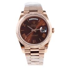 Rolex Day-Date II Swiss ETA 2836 18K Plated Gold Movement Full Rose Gold with Brown Dial