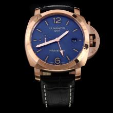 Panerai Luminor Working GMT Automatic Rose Gold Case with Blue Dial-Leather Strap