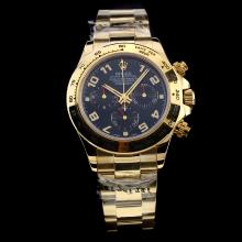 Rolex Daytona Chronograph Swiss Valjoux 7750 Movement Full Gold Super Luminous with Blue Dial-Sapphire Glass 