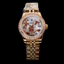 Rolex Datejust Automatic Full Rose Gold Diamond Bezel with White MOP Dial Flowers Illustration-Roman Marking