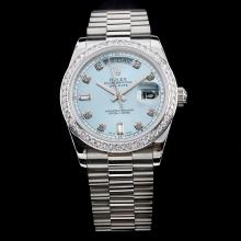 Rolex Day-Date Swiss ETA 2836 Movement Diamond Bezel and Markers with Blue Dial S/S