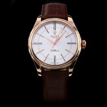 Rolex Cellini Automatic Rose Gold Case with White Dial-Leather Strap