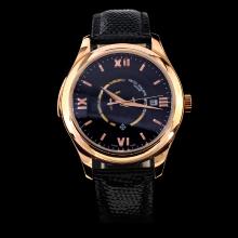 Patek Philippe Swiss ETA 2836 Movement Rose Gold Case Black Dial with Leather Strap-18K Plated Gold Movement