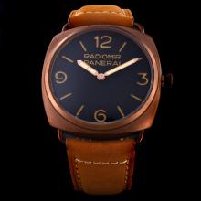 Panerai Radiomir Asia Unitas 6497 Movement with Swan Neck Coffee Gold Case with Black Dial