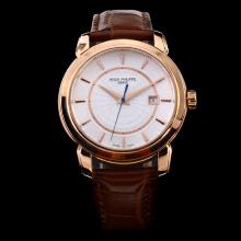 Patek Philippe Classic ETA 2824 Rose Gold Case White Dial with Stick Marking-Leather Strap
