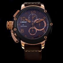 U-Boat Italo Fontana Working Chronograph Rose Gold Case PVD Bezel with Brown Dial-Leather Strap